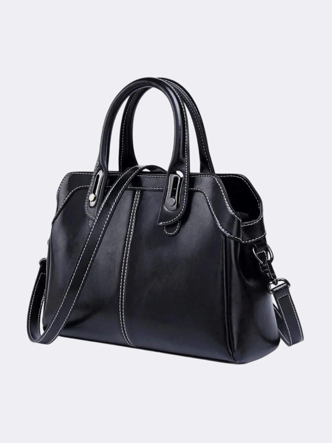 Vintage Leather Handbag with Top Handle and Detachable Strap Unique shape carrier Stylish Office