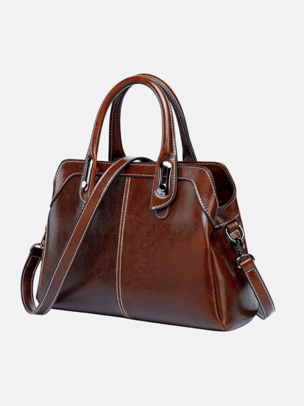 Vintage Leather Handbag with Top Handle and Detachable Strap Functional Tote Soft Feel