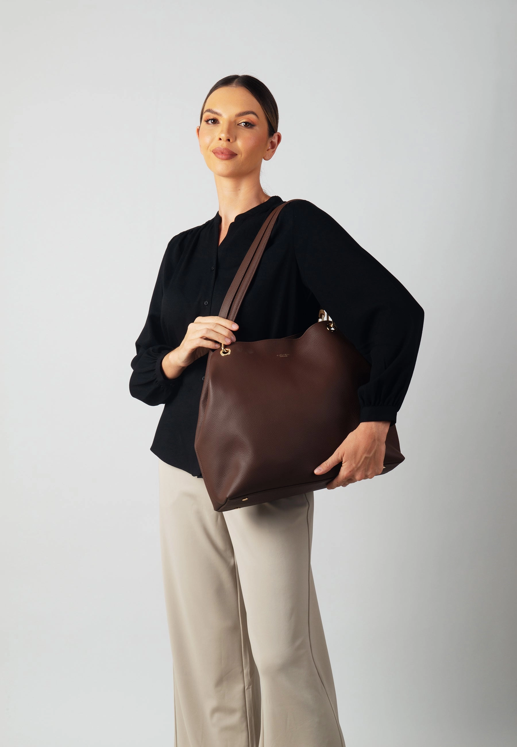 Compact Performance Stella Genuine Leather Handbag (Brown)