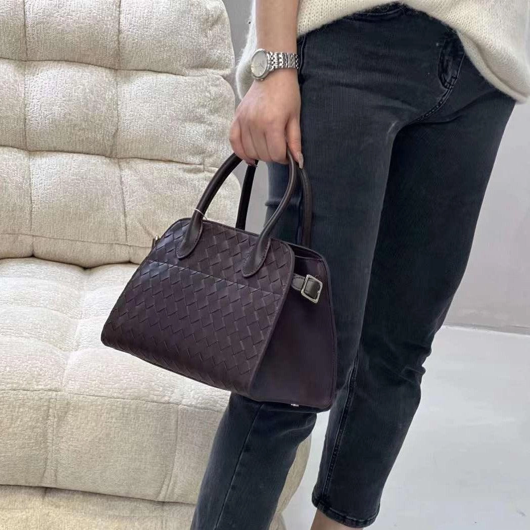 Sheepskin Leather Woven Bag, Women Lambskin Leather Handbag, Luxury Designer Bag, Italian Leather Classic Crossbody Bag, Minimalist Leather Purse Stylish Carry Organized Storage