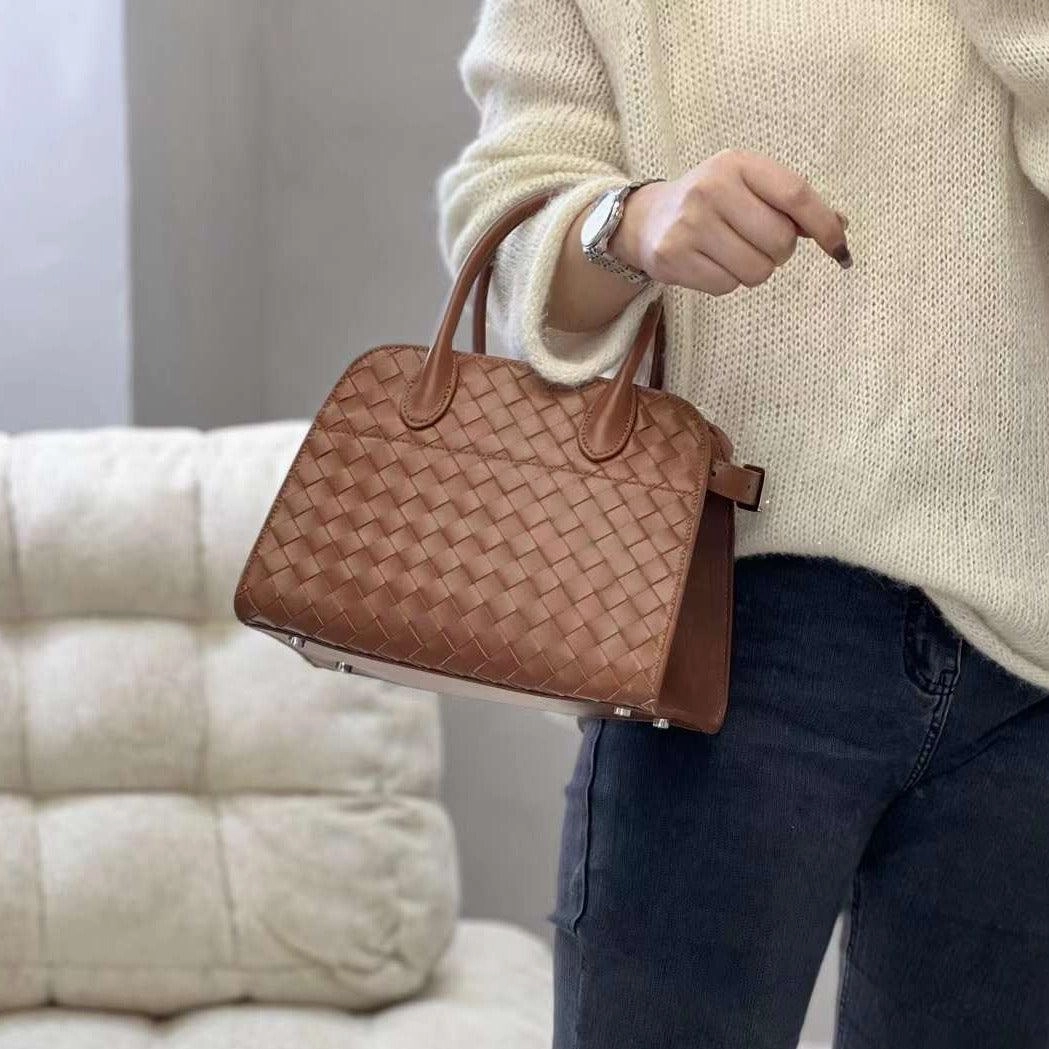 Functional Functionality Sheepskin Leather Woven Bag, Women Lambskin Leather Handbag, Luxury Designer Bag, Italian Leather Classic Crossbody Bag, Minimalist Leather Purse