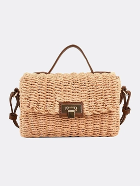 Durable Shopper Travel Schedule Woven Flap Handbag with Top Handle ?C Turn-Lock Closure Crossbody