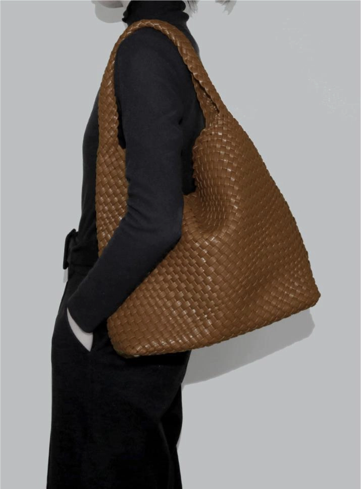 Large Handwoven Vegan Leather Tote Bag for Women Compact Function