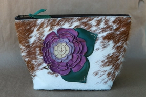 zipper closure Cowhide Makeup Bag