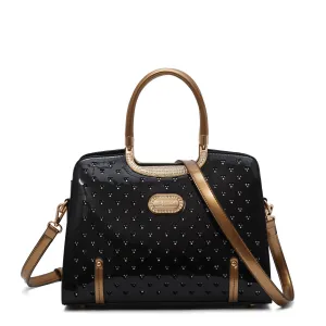 Utility Bag Brangio Glossy Handbag with Floral Accent