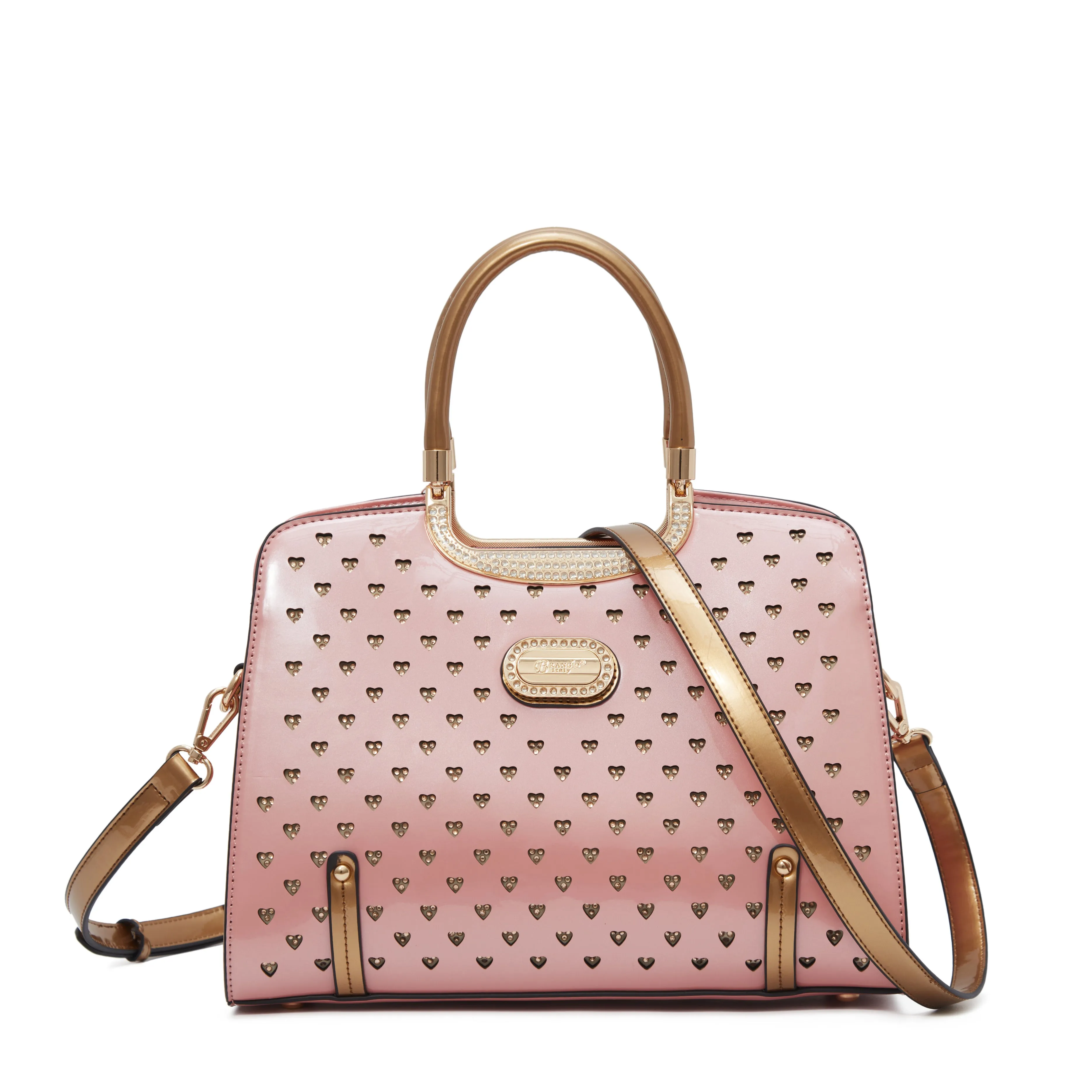 Brangio Glossy Handbag with Floral Accent soft elegance