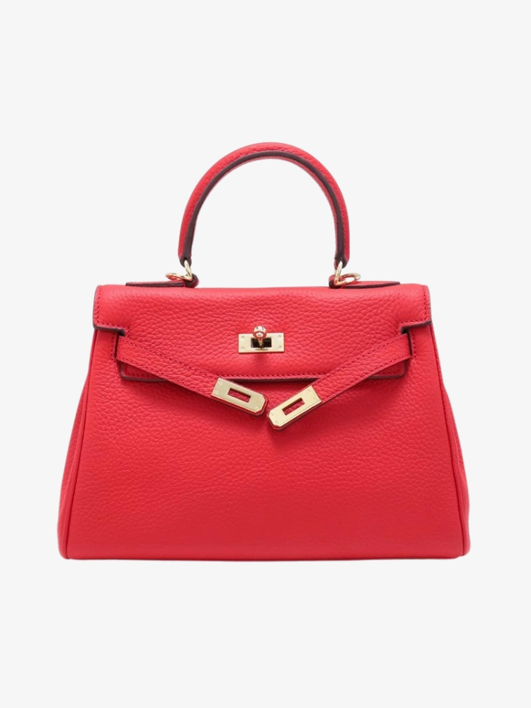 Practical Utility Rivelle | Red Textured Leather Handbag ?C Bold & Sophisticated