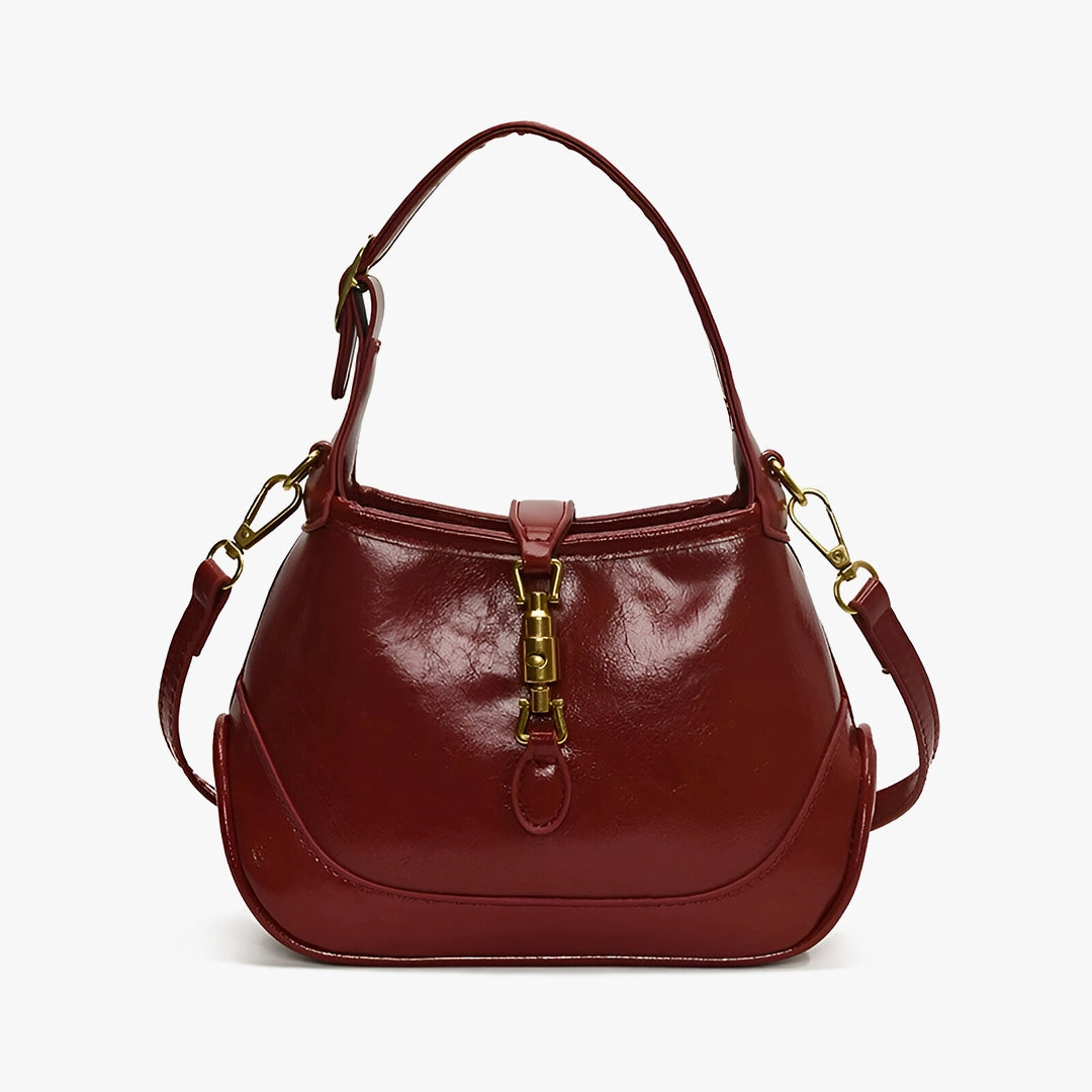 Outdoor Minimal Look Sofie Saddle Bag ?C Glossy Burgundy Vegan Leather Shoulder Bag