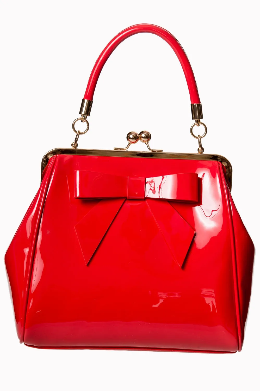 Vintage Style Patent Bow Kisslock Handbag in Red Minimal Finish
