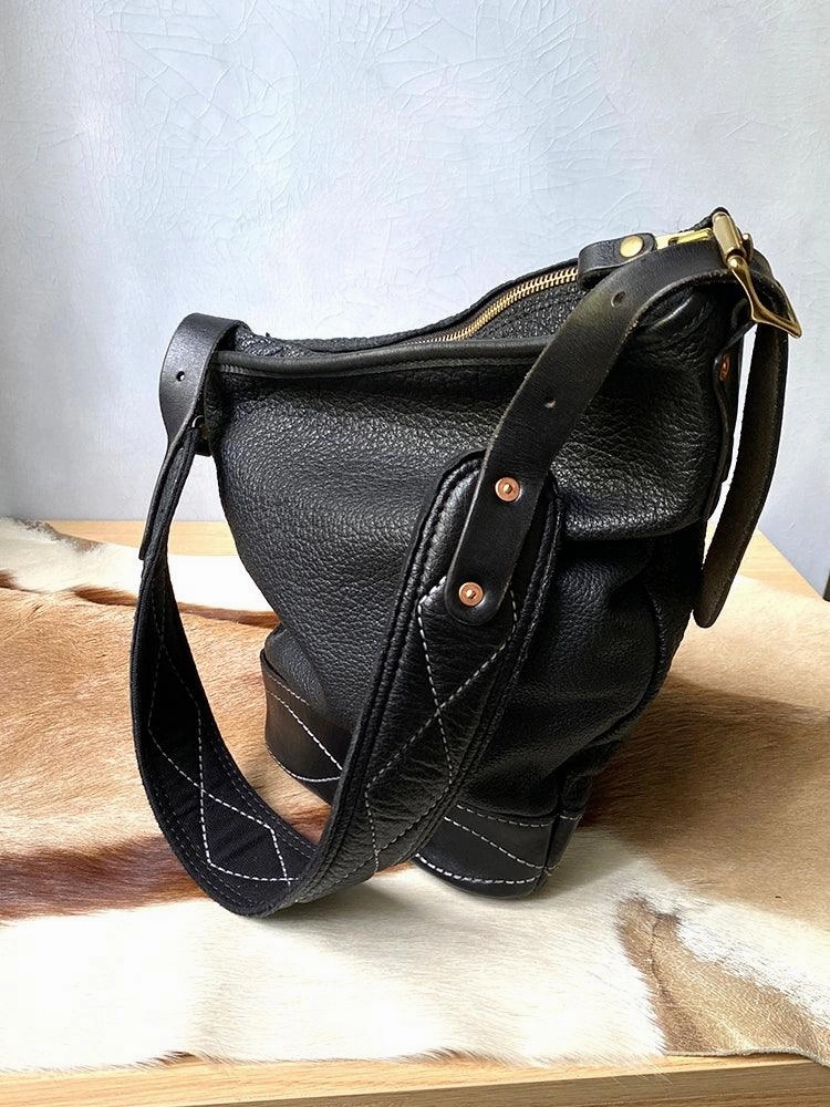 Compact Gear Soft and Delicate Feel Classic Plaid Crossbody Bucket Bag | Handcrafted Full Grain Leather Bag