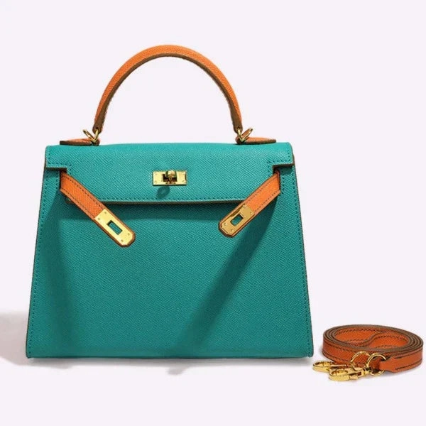 Travel Performance Jovienne | Luxury Teal & Tan Leather Handbag ?C Iconic Elegance & Timeless Design