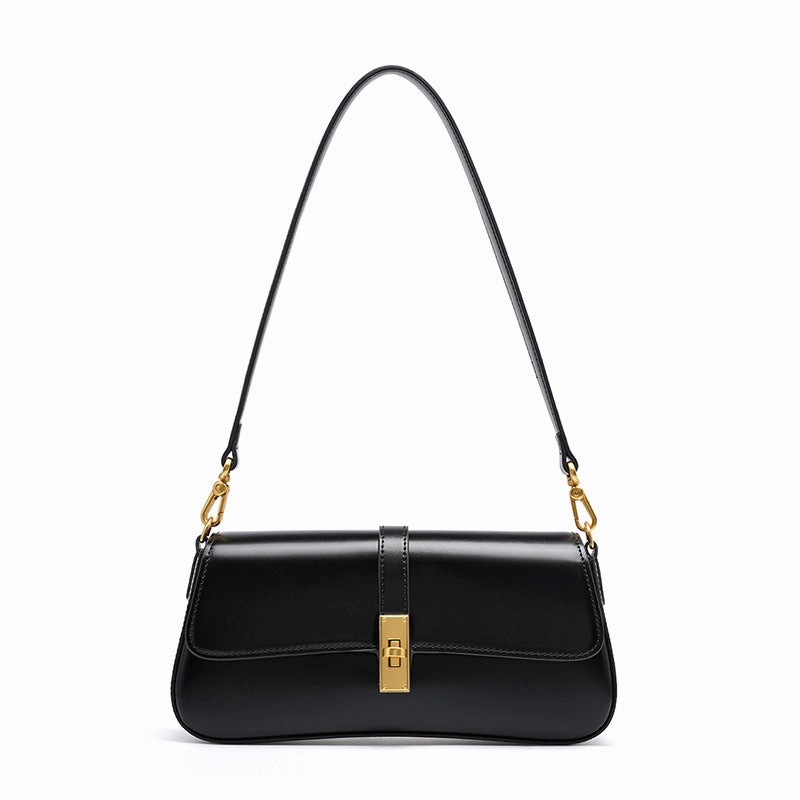 ??loise | Sleek Leather Baguette Bag ?C Detachable Strap & Gold-Tone Lock Outdoor Activity Durable Performance