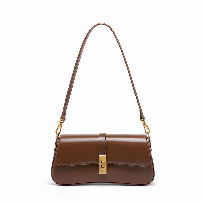 ??loise | Sleek Leather Baguette Bag ?C Detachable Strap & Gold-Tone Lock Modern Minimalist