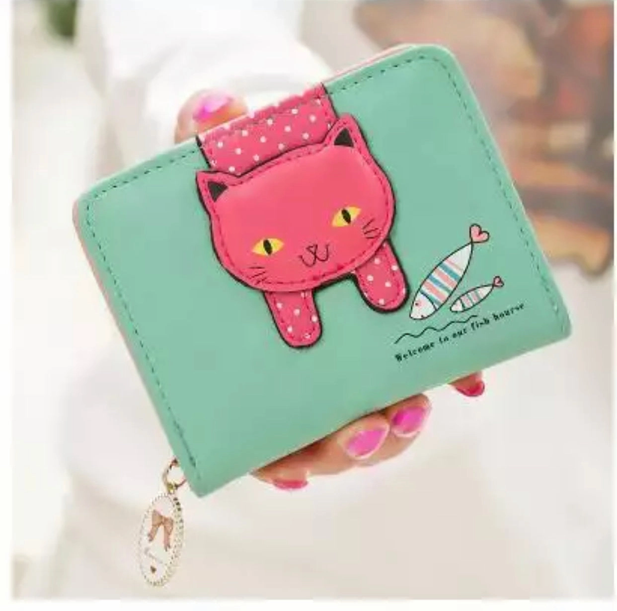 Wallet - Small Happy Cat With A Fishie Classic Functionality Casual Function