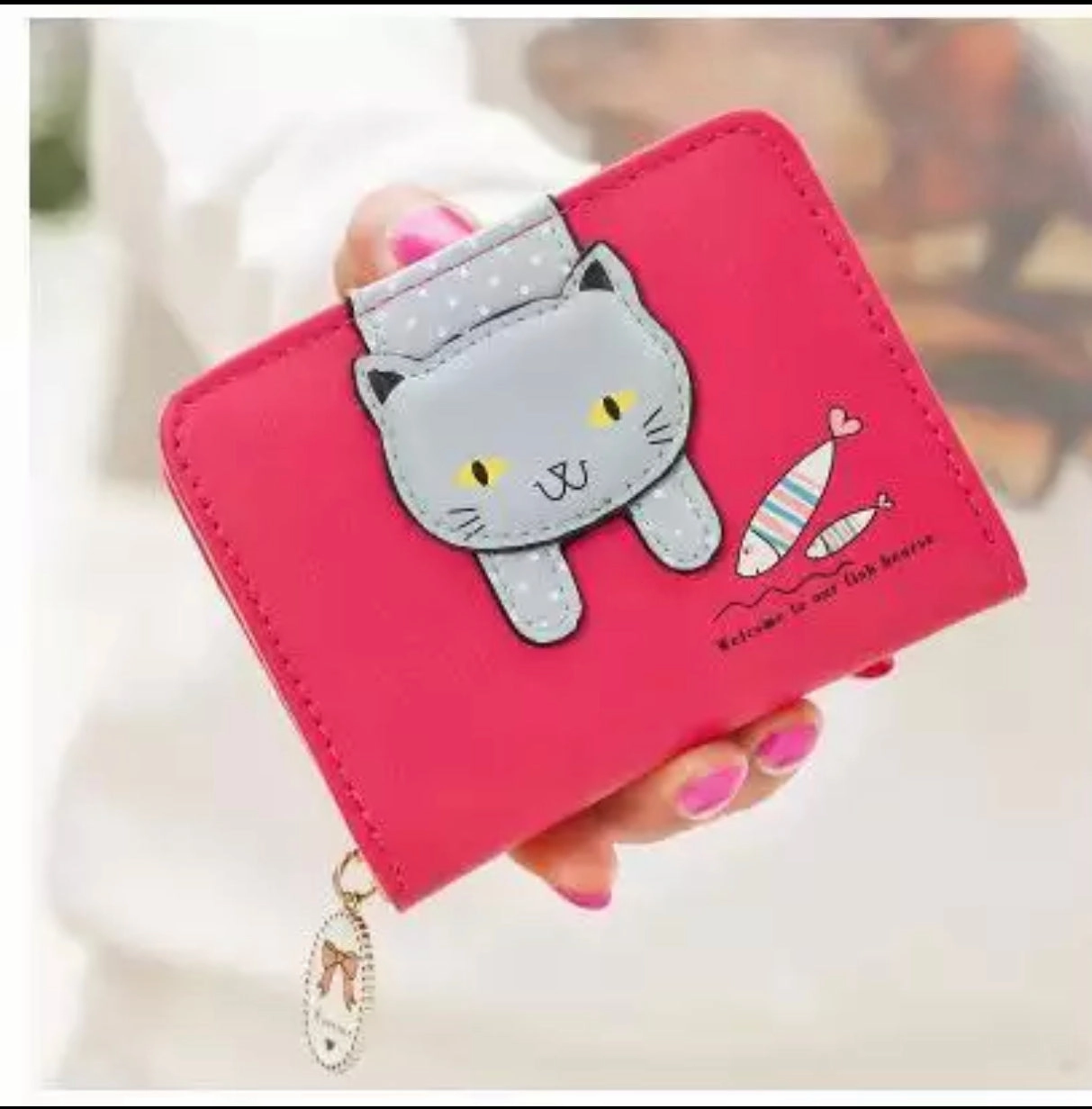 Compact Versatility Wallet - Small Happy Cat With A Fishie