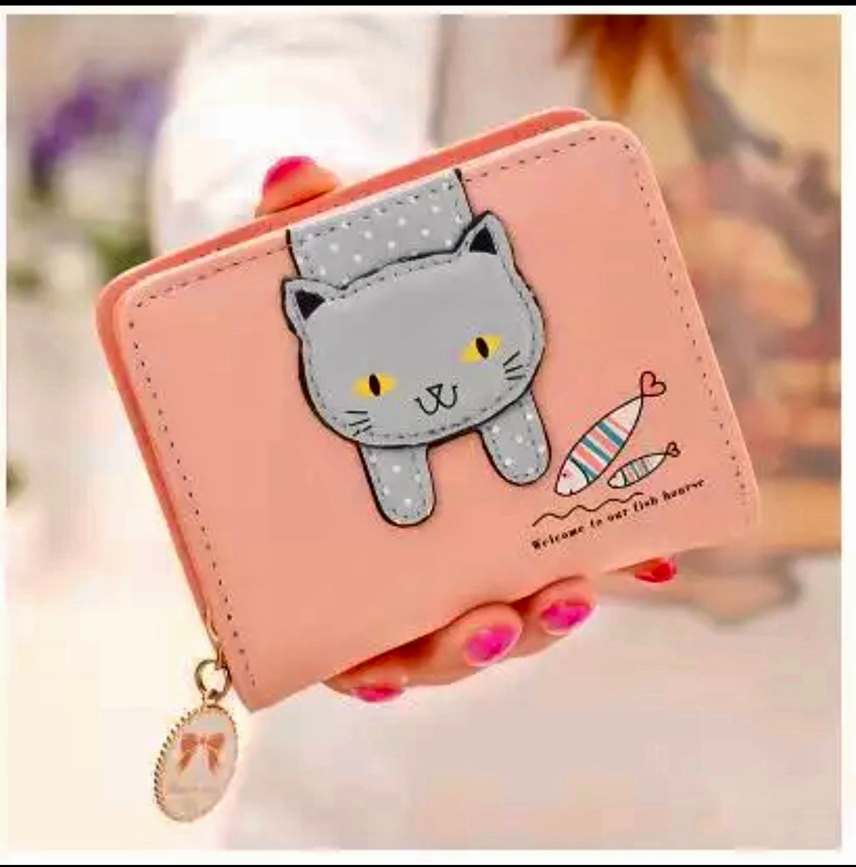 Wallet - Small Happy Cat With A Fishie Elegant Durability