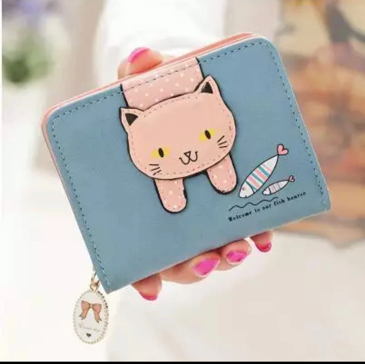 Comfort Accessory Wallet - Small Happy Cat With A Fishie