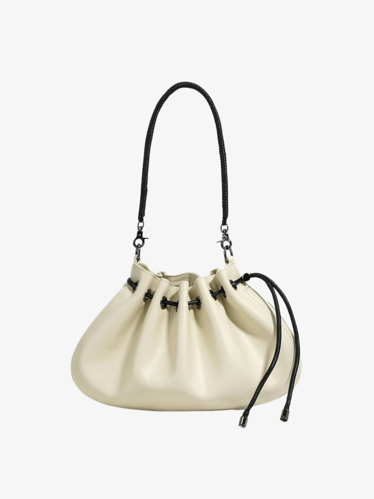 Refined Aesthetic Outdoor Use Celeste | Luxe Black Leather Drawstring Bag ?C Unique & Elegant