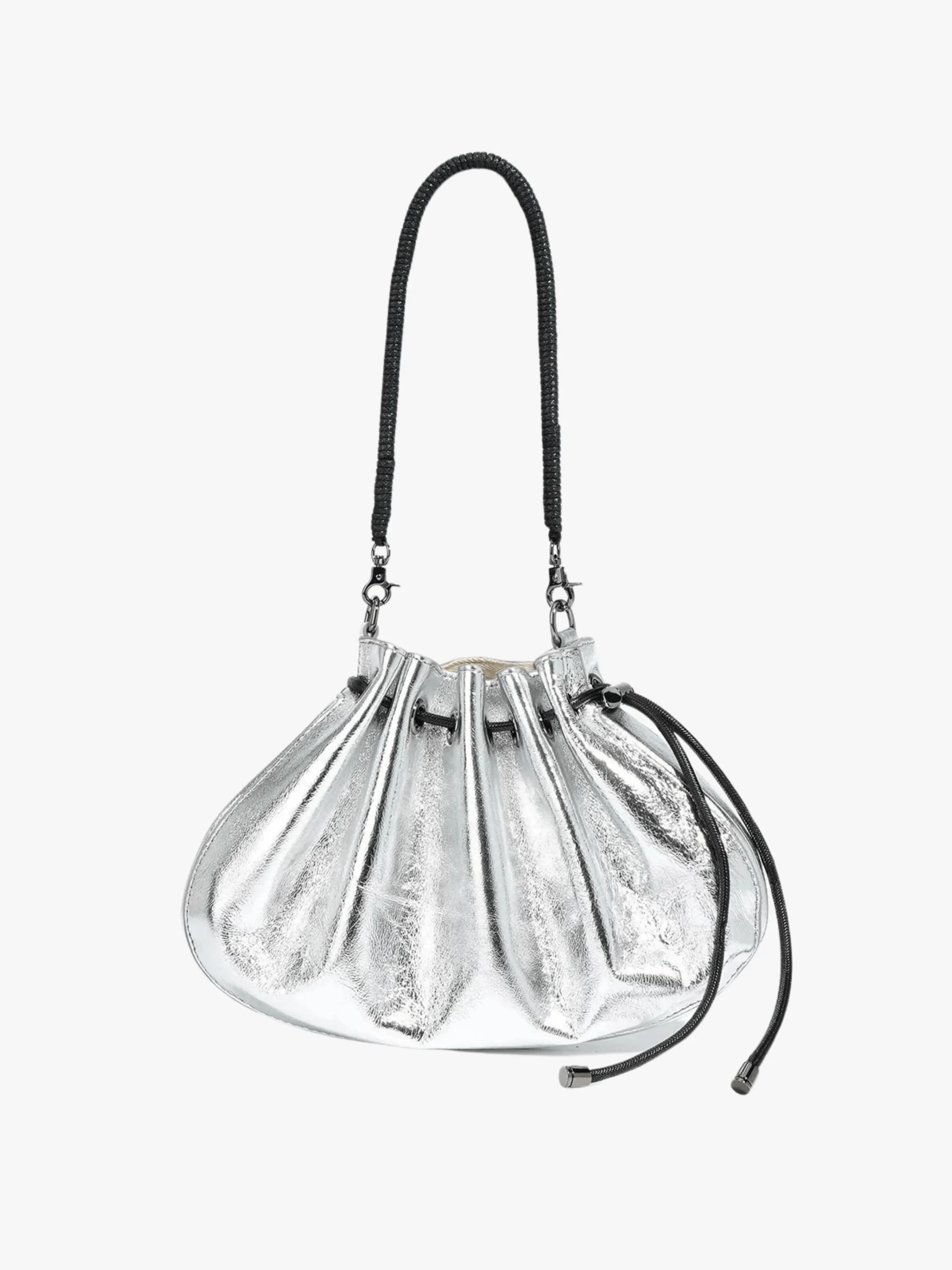 Travel Friendly Daily Journey Celeste | Luxe Black Leather Drawstring Bag ?C Unique & Elegant
