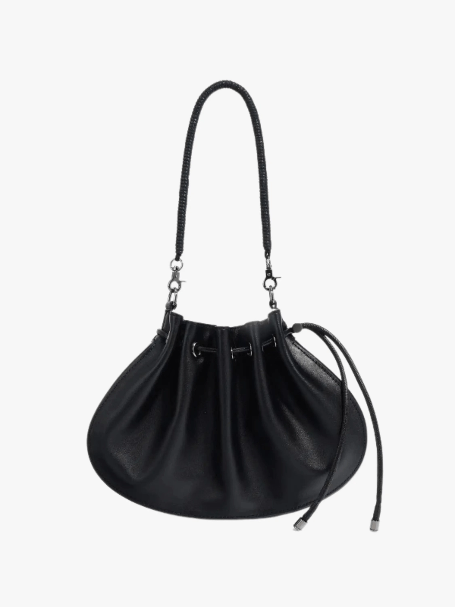Celeste | Luxe Black Leather Drawstring Bag ?C Unique & Elegant Street Lifestyle Everyday Functionality