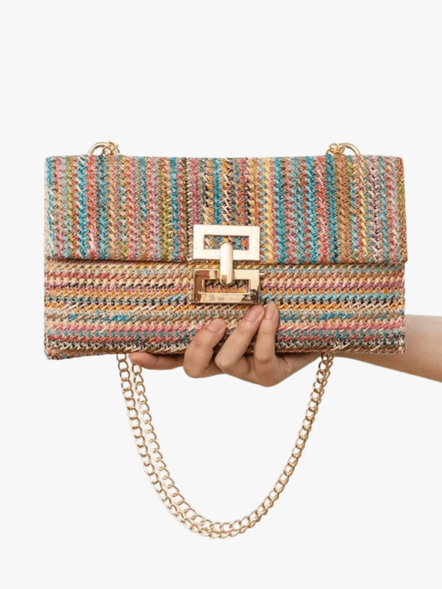 Soleil | Woven Raffia Chain Shoulder Bag ?C Effortless Chic Fashion Travel Functional Functionality