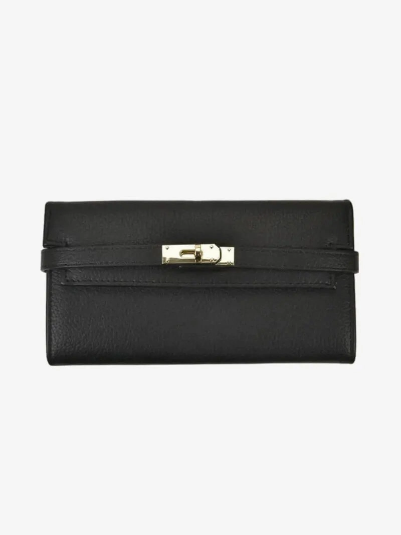 Compact Functionality Luxury Proportion Sophia | Classic Black Leather Wallet ?C Timeless Elegance & Secure Sophistication
