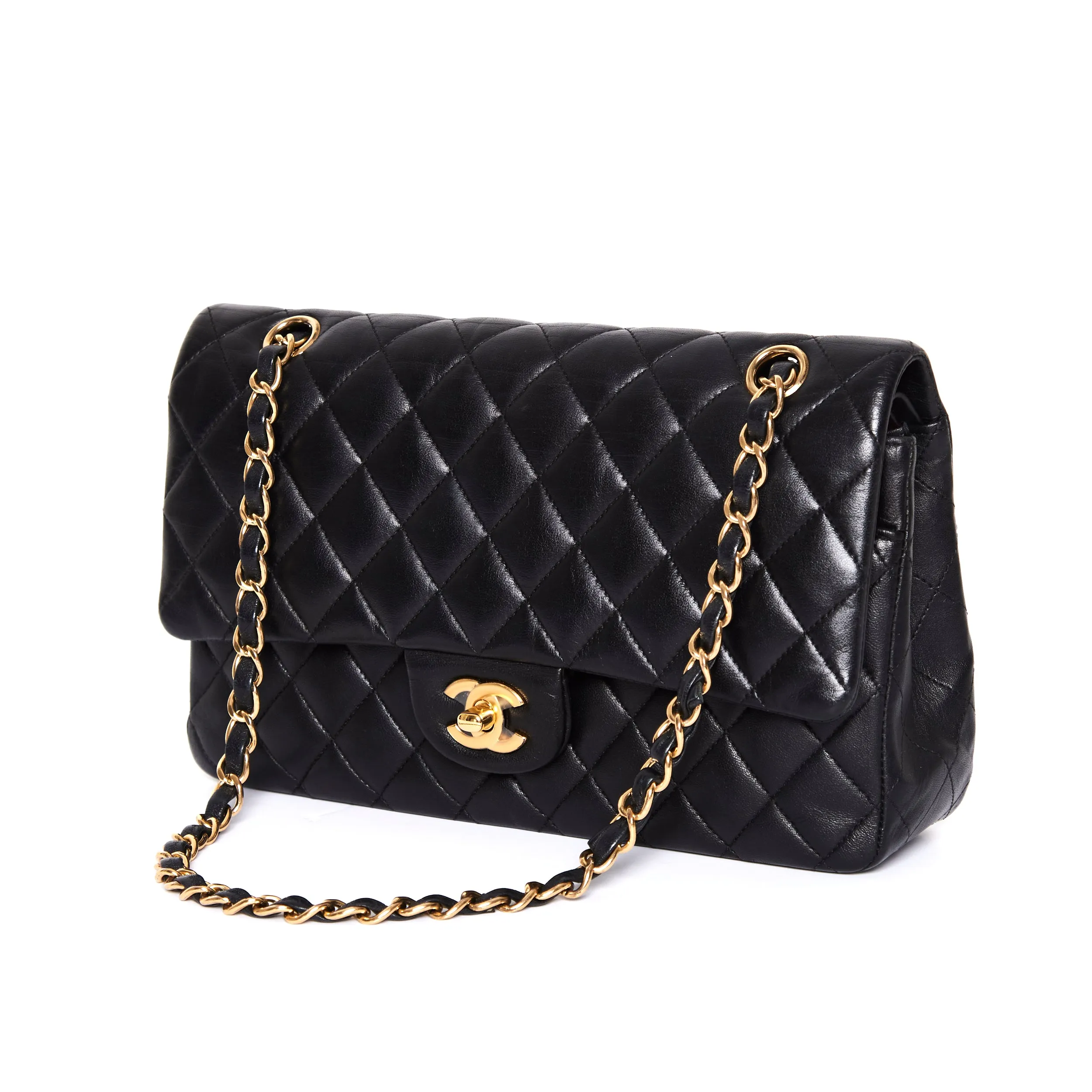 CHANEL Cla ssic Flap Medium Black Lambskin Leather Gold Hardware Urban Minimalism