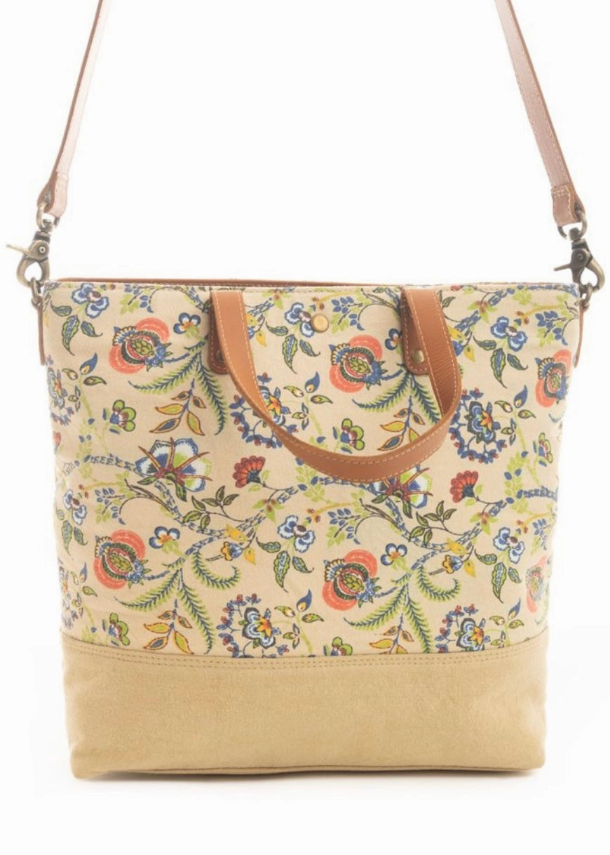 Beige Floral Handbag Tote Functional Feature Classy office bag