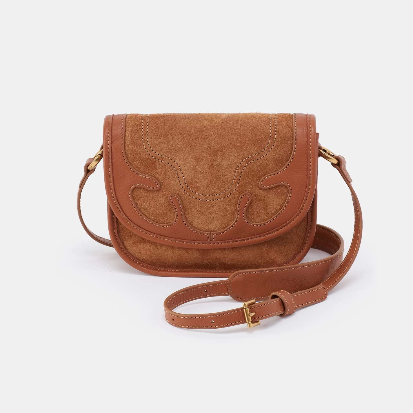 Classic Texture Kiva Small Crossbody in Suede Leather, Oak Barrel