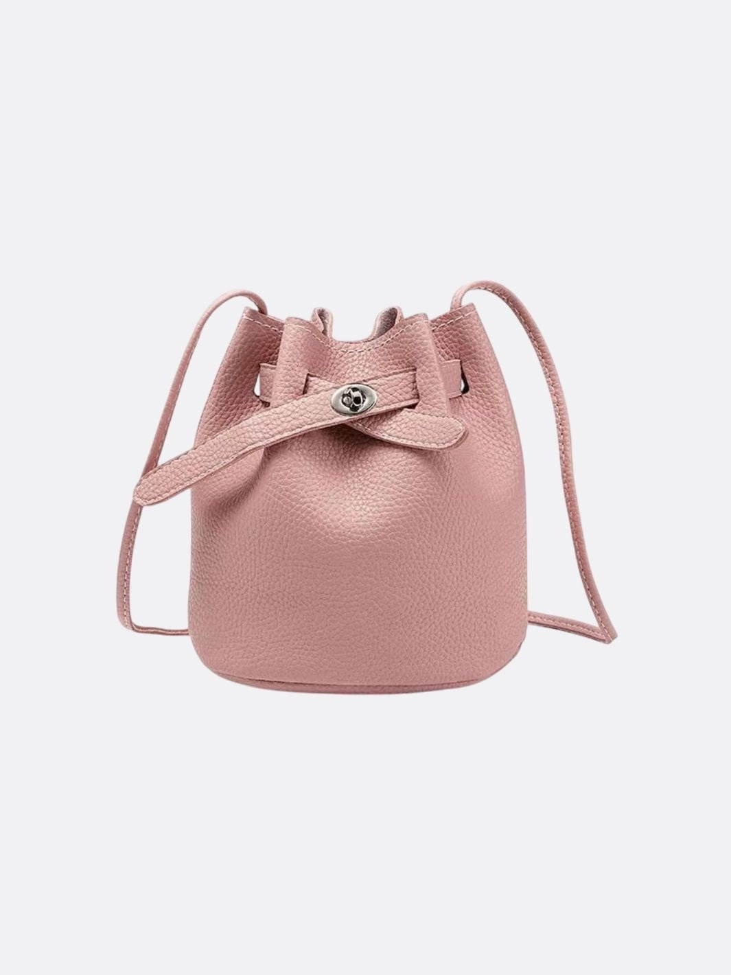 Mini Bucket Bag with Drawstring and Turn-Lock Closure Chic Finish Polished Edge