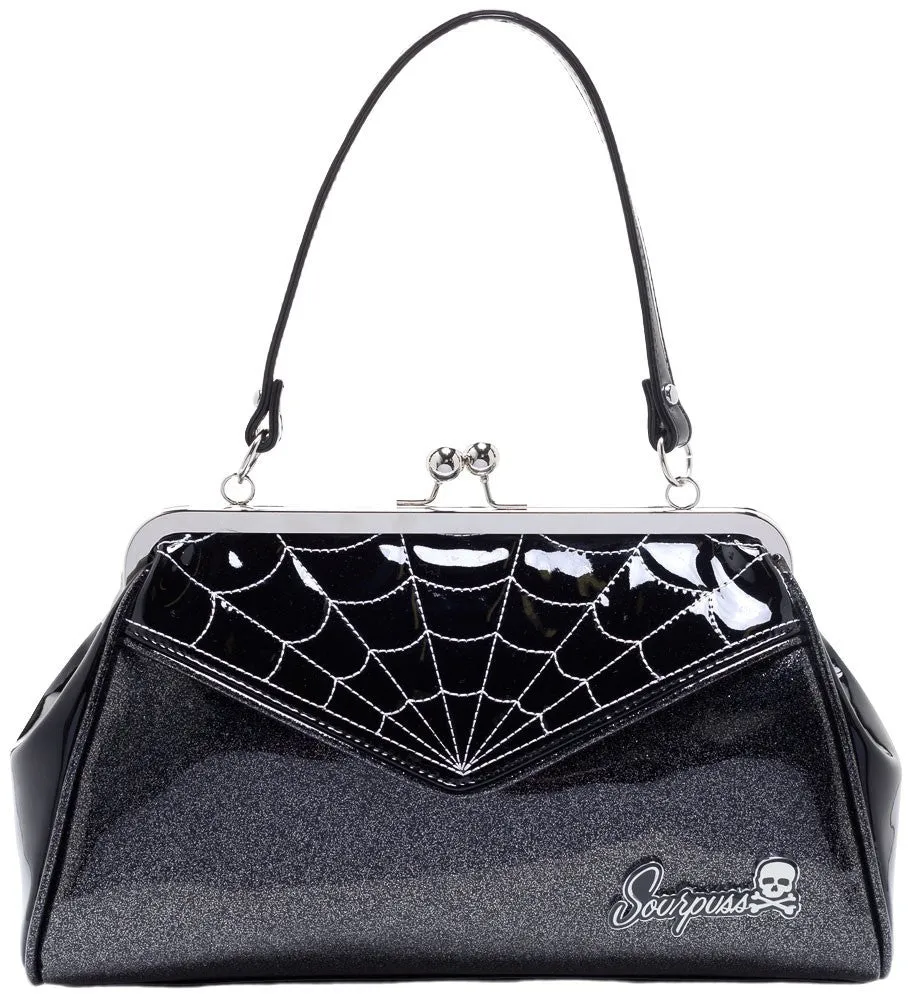 Classic Everyday Spider Web Backseat Baby Purse in Black & Silver by Sourpuss