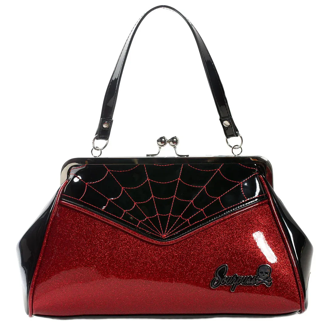 Chic Texture Spider Web Backseat Baby Purse in Black & Silver by Sourpuss