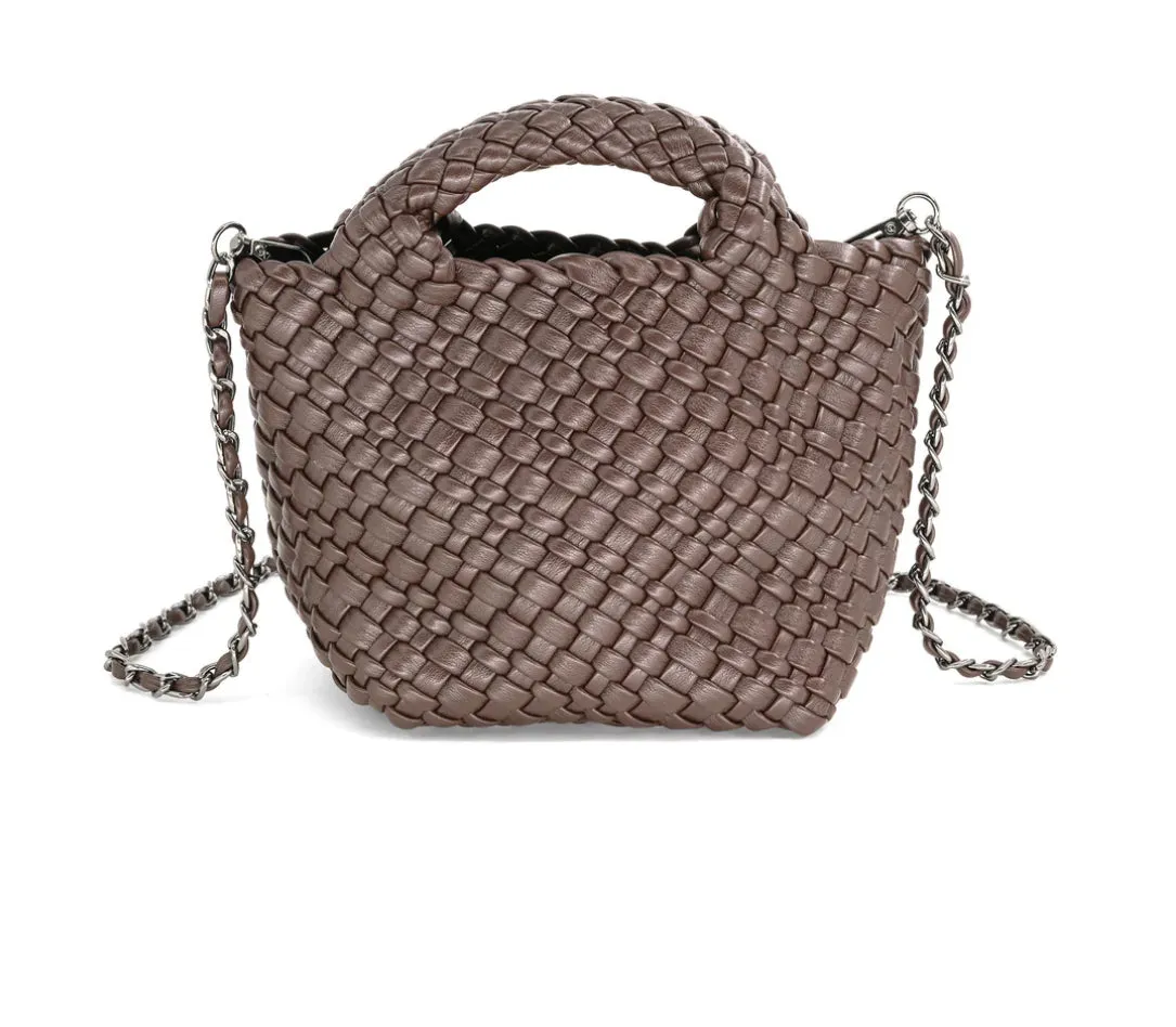 Emaline Brown Mini Tote BC Bag with Braided Strap Delicate Texture