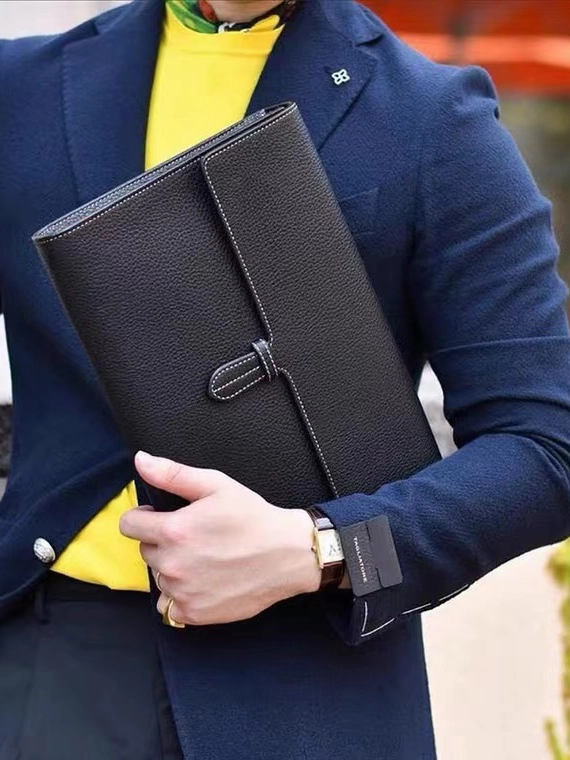 Custom Men??s and Women??s Leather Clutch Bag, Handmade Full Grain Togo Leather Business Handbag with 42 Color Options Lightweight Feel