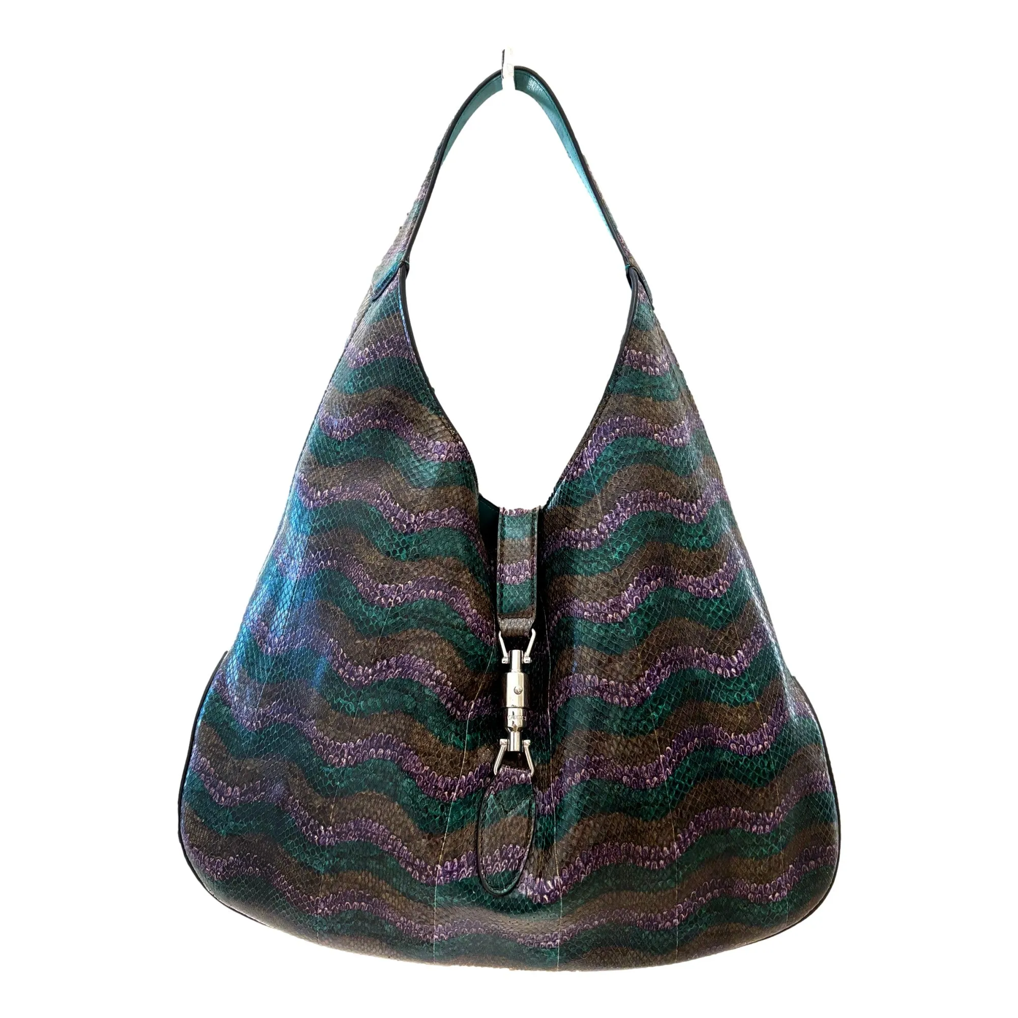 Gucci Jackie Python Leather Green Purple Large Shoulder Bag Modern Carry