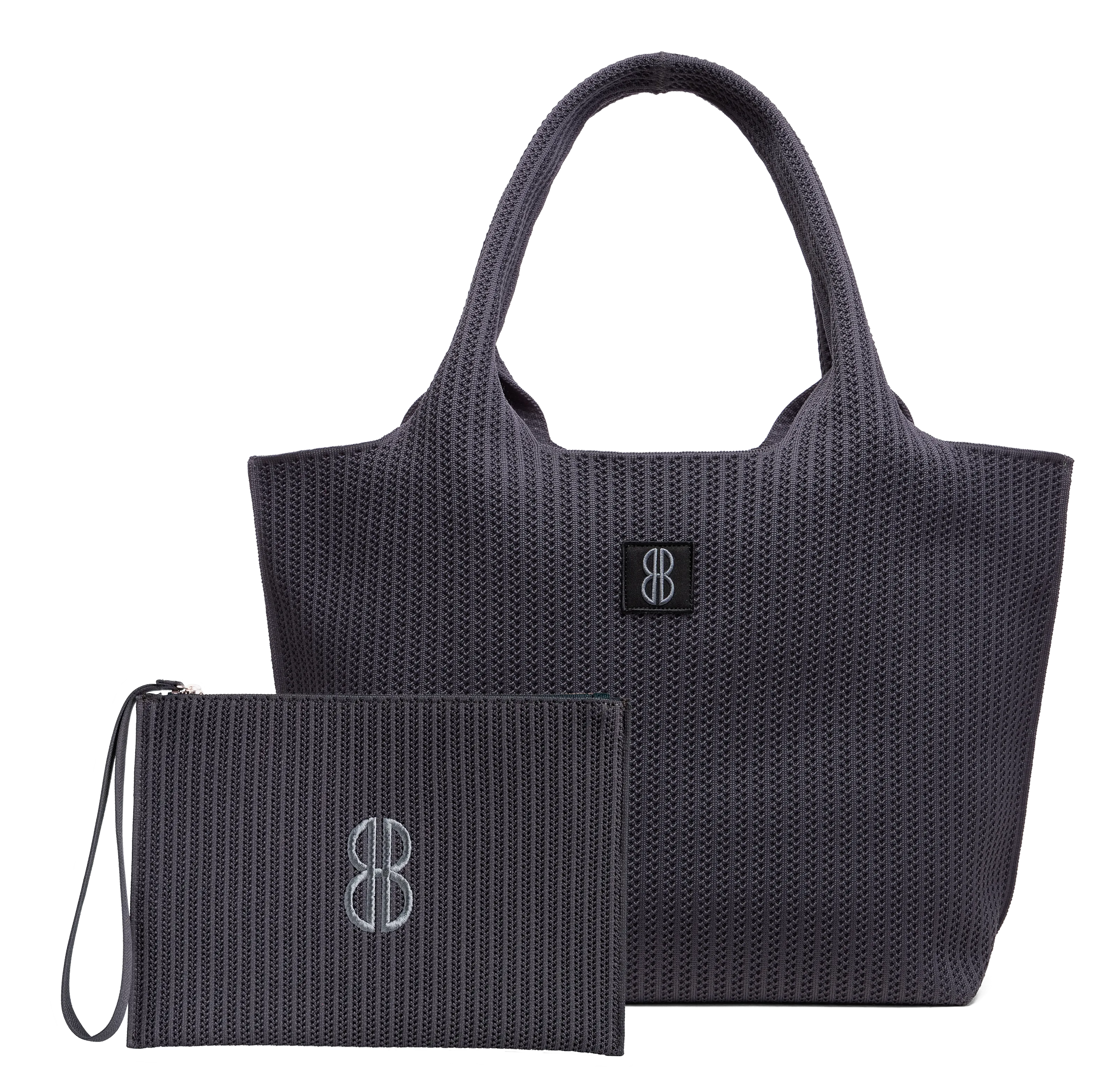 large - Charcoal Stripe tote with pouch Luxury Outfit Timeless Classic
