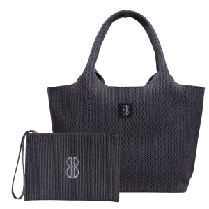 large - Charcoal Stripe tote with pouch Luxury Outfit Timeless Classic