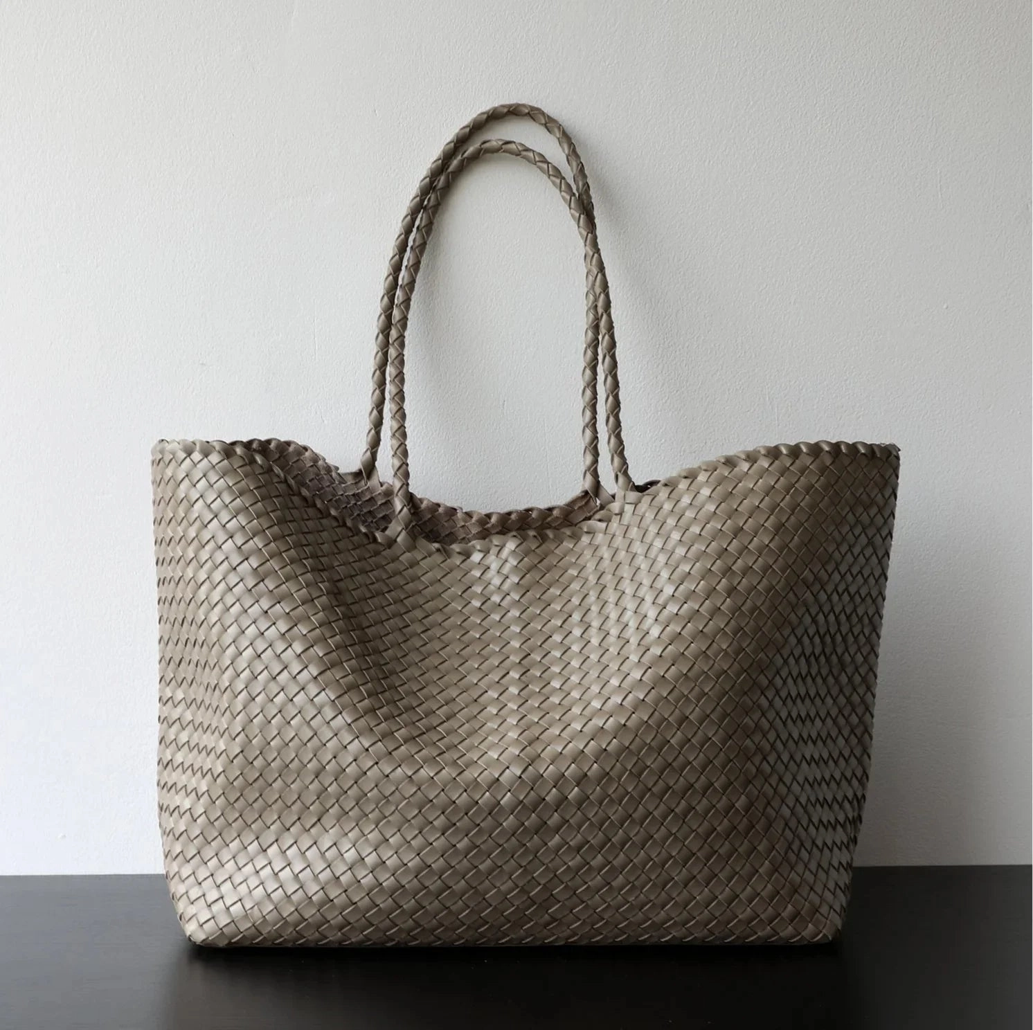 Urban Gear Summer Handwoven Cowhide Leather Tote Bag, Large Soft Slouchy Shoulder Bag, Lightweight Travel & Commuter Fashion Shopper Bag For Women