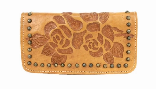 American West Handbag Texas Rose Collection: Leather Tri-Fold Western Wallet Casual Everyday Simple Gear