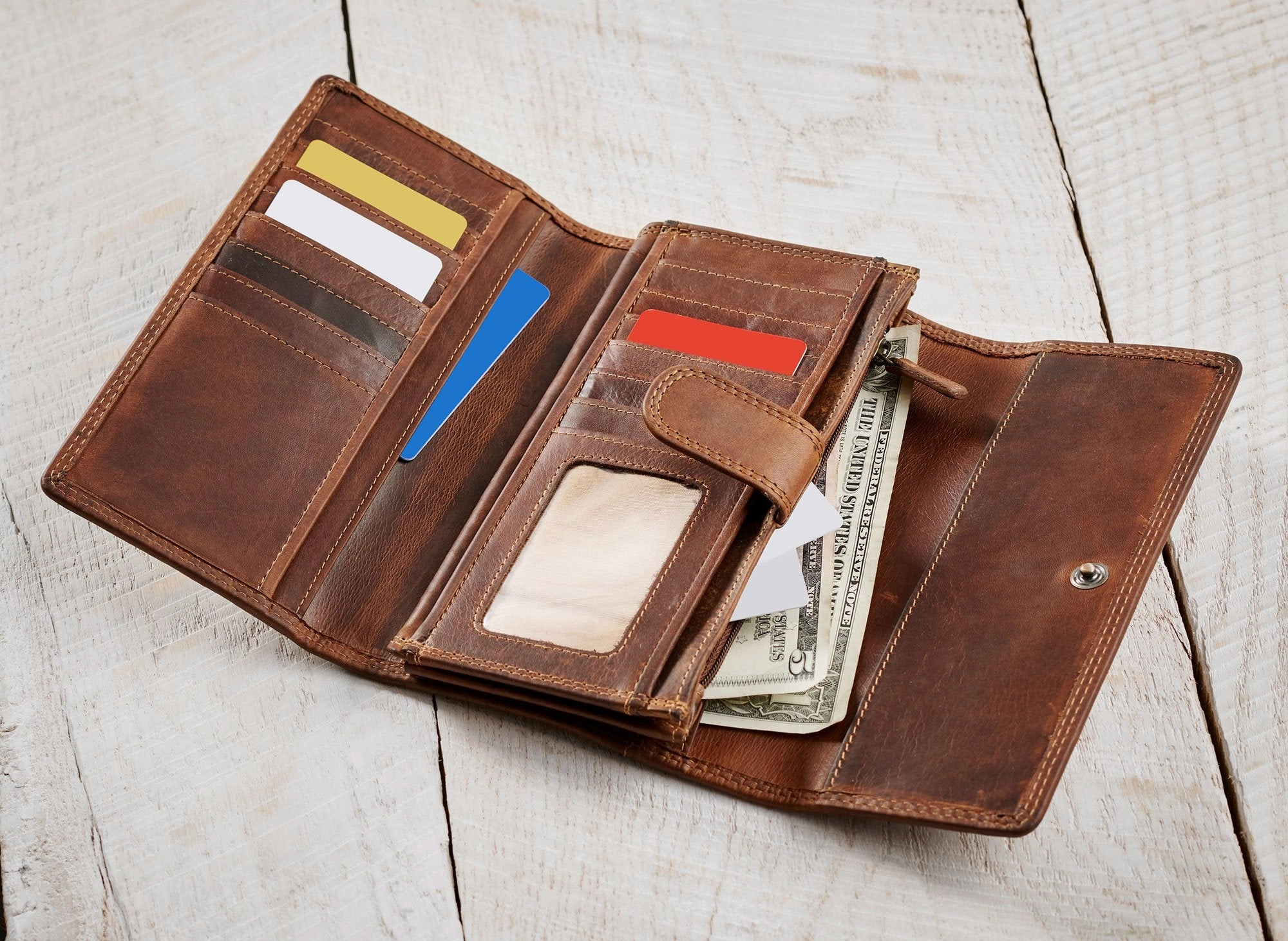 Strong Stitching Brown Leather Trendy leather money holder