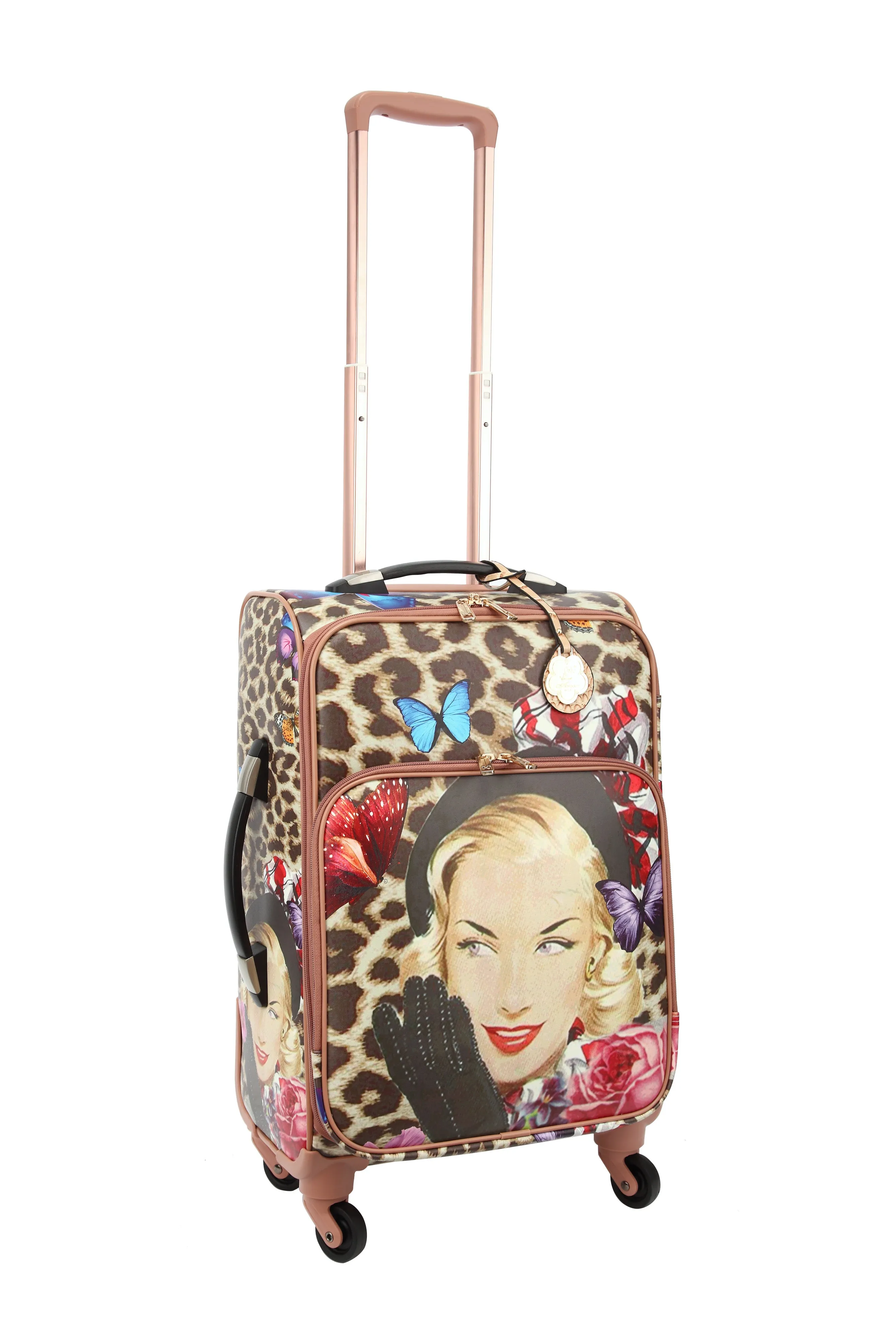 Leopard Vintage Carry on Luggage with Spinner Wheels Trendy Accent