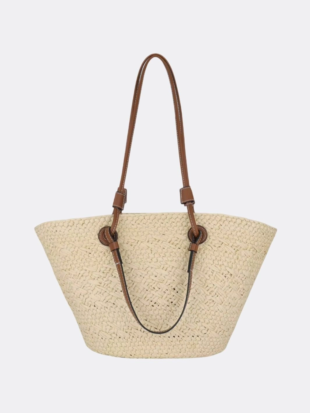 Structured Woven Tote Bag with Faux Leather Handles ?C Elegant Summer Shopper Student Essentials