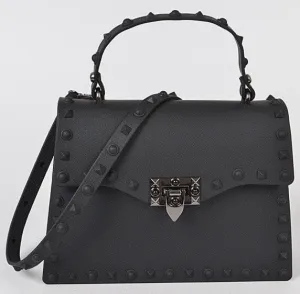 School Essential Black Studded Crossbody Top Handle Bag