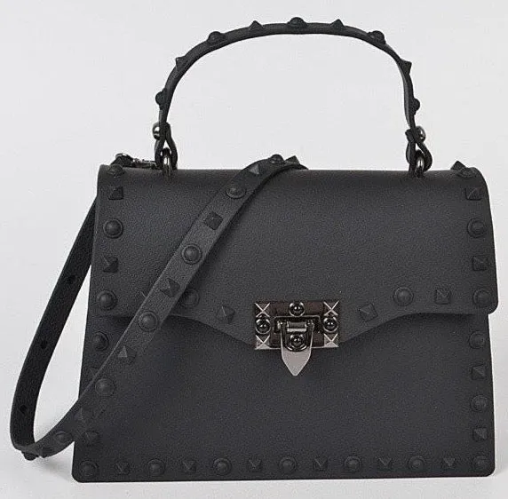 School Essential Black Studded Crossbody Top Handle Bag