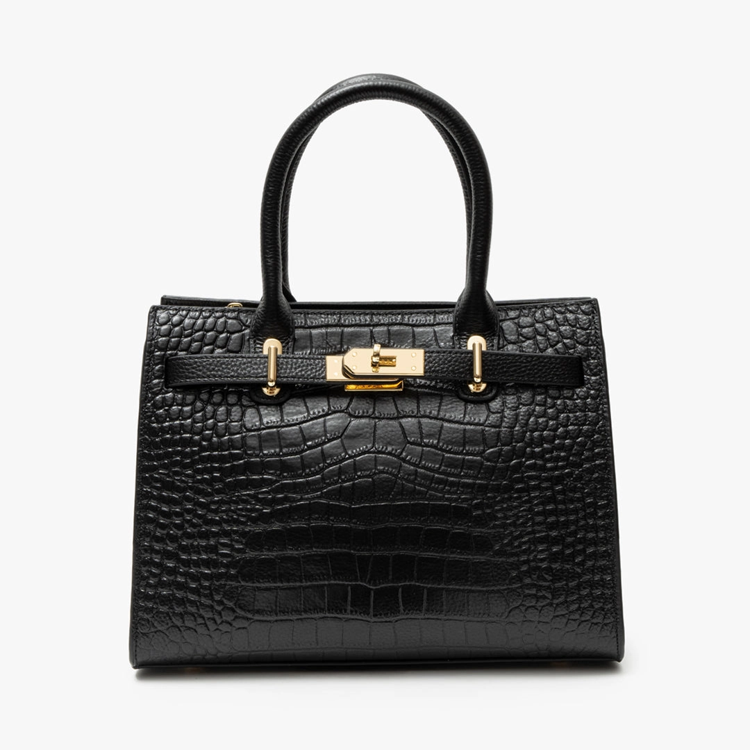 Luxury Black Croc-Embossed Leather Handbag ?C Elegant Designer Tote for Women Urban Travel work commute