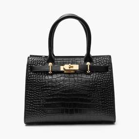 Luxury Black Croc-Embossed Leather Handbag ?C Elegant Designer Tote for Women Sleek Companion Modern Trend