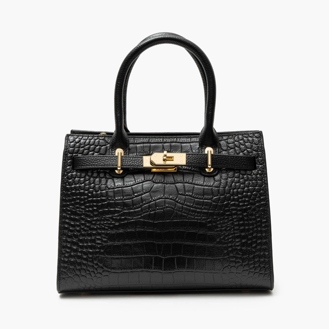 Luxury Black Croc-Embossed Leather Handbag ?C Elegant Designer Tote for Women Sleek Companion Modern Trend
