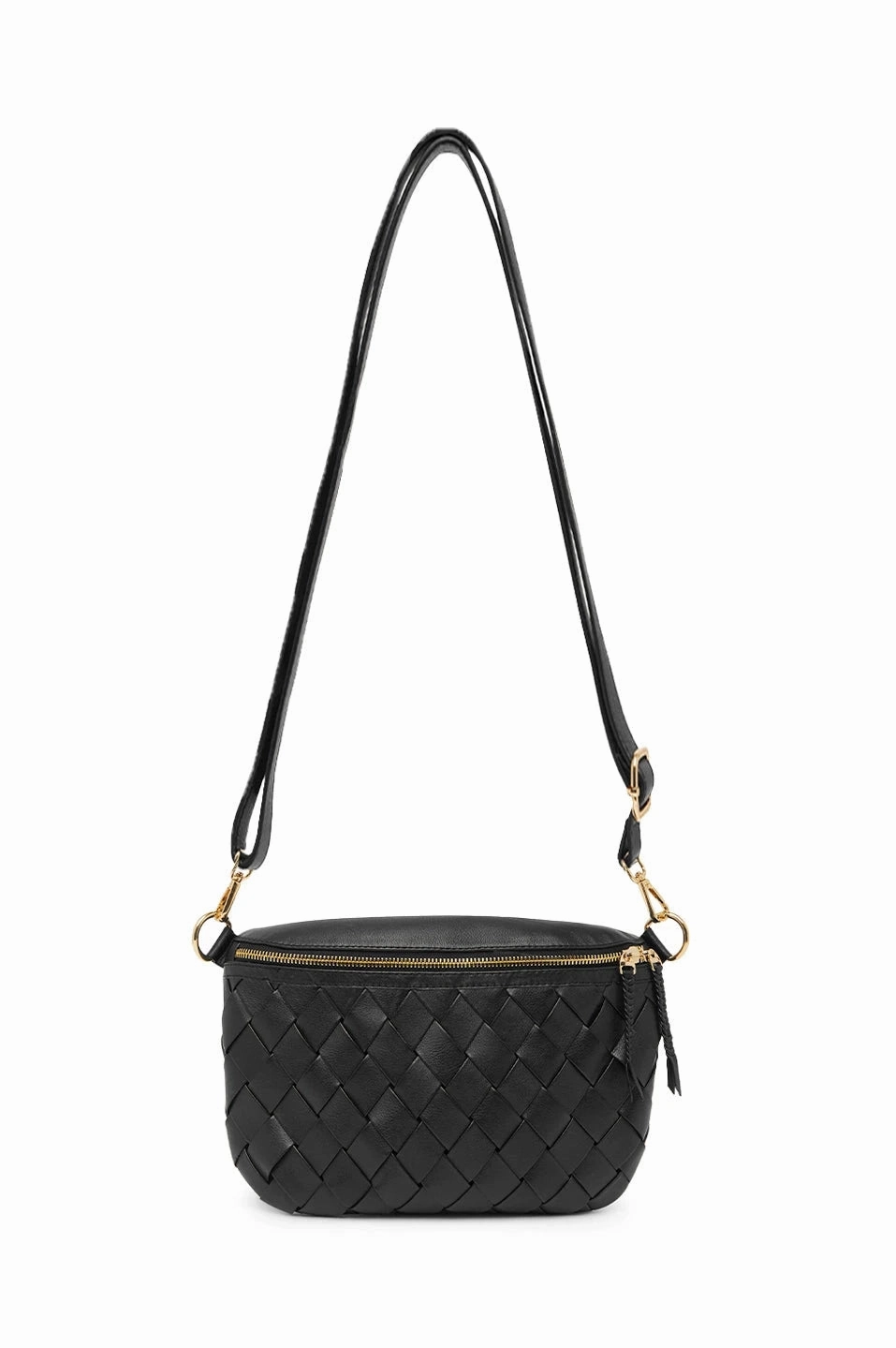 Modern Appeal Ramona Woven Leather Crossbody Bag Black with Pocket