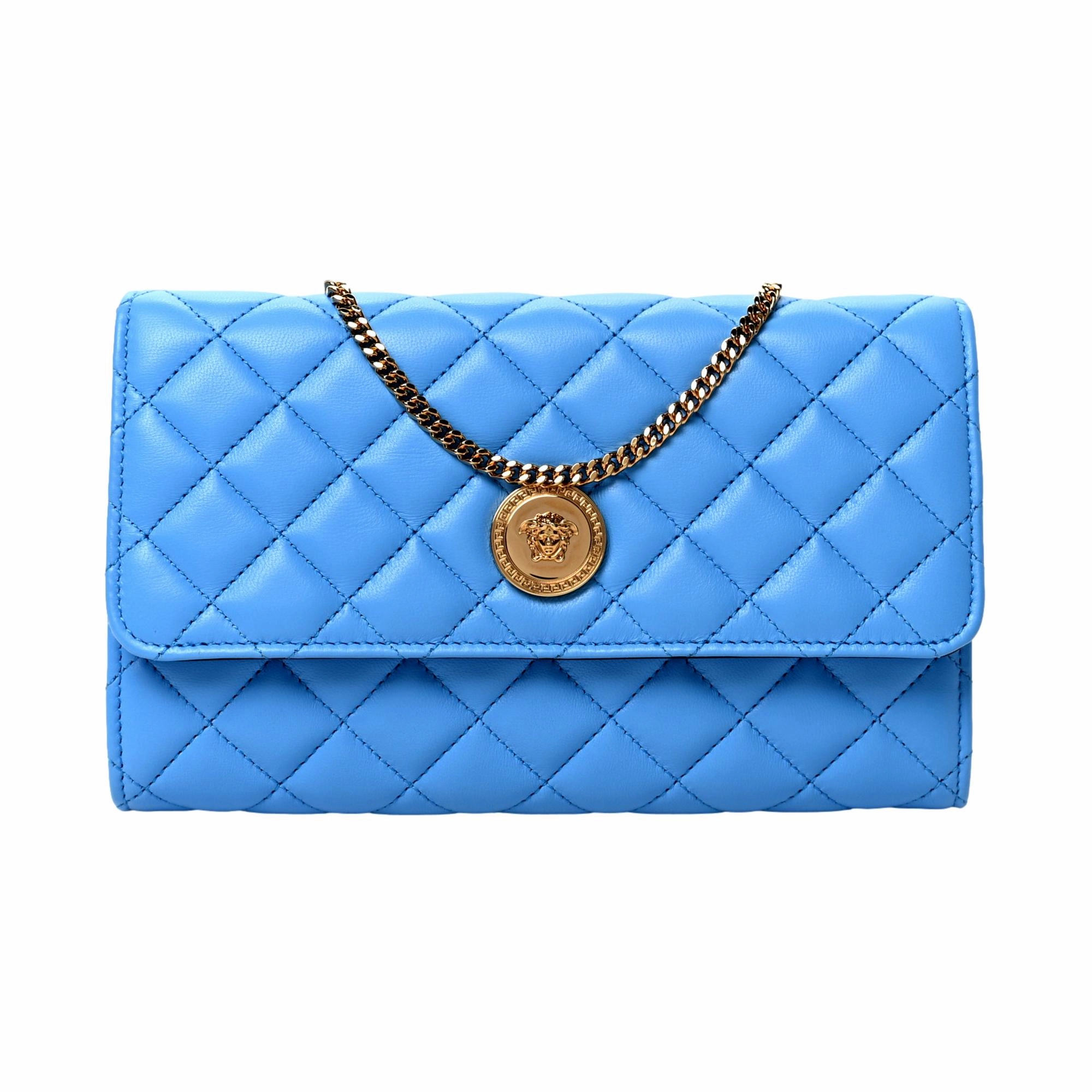 Durable everyday bag Casual Fashion Versace La Medusa Blue Quilted Lamb Leather Crossbody Clutch Bag