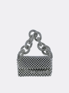 Practical Organizer Travel Friendly Metallic Beaded Evening Bag ?C Statement Chain Handle Clutch